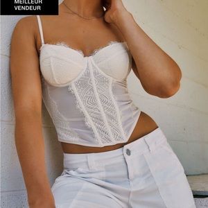 Garage Chrishell Lace & Mesh Bustier Top